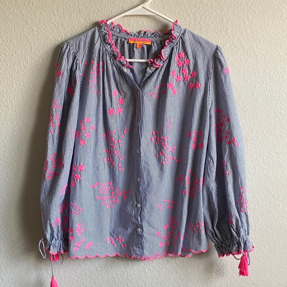 Vilagallo Blue and Pink Floral Blouse